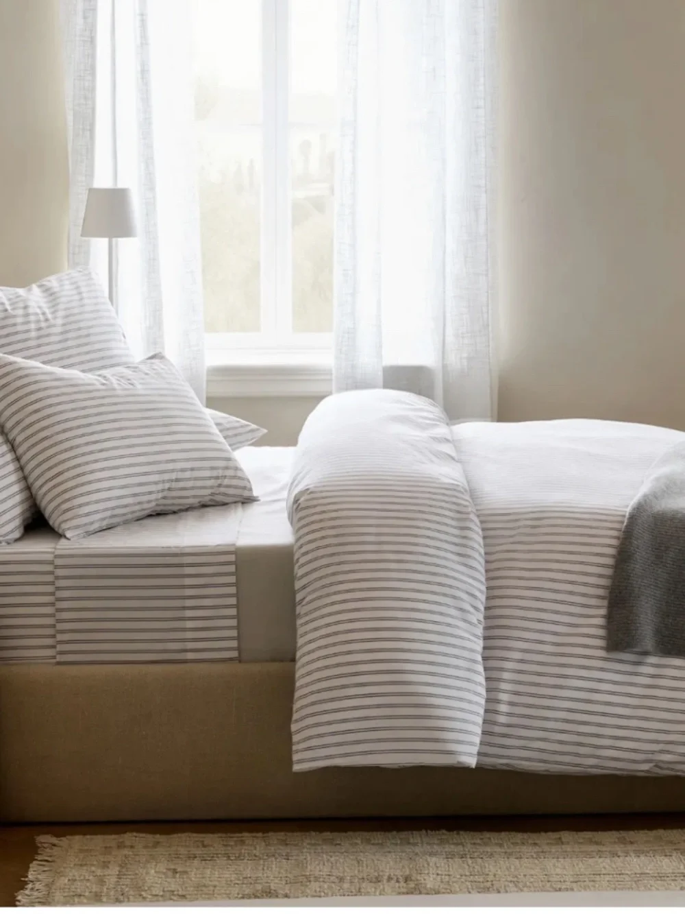 New Organic Crisp Percale Double Stripe Duvet Cover Set King Mineral Gray Blue